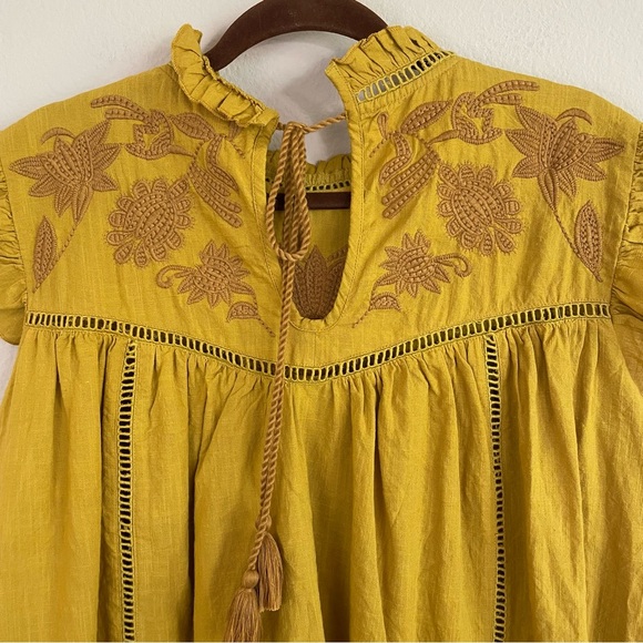 Ivy Jane Marigold Embroidered Ruffle Boho Tie Back Blouse Size S/M - Picture 6 of 6